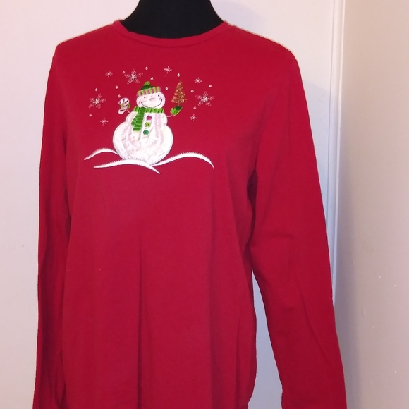 Holiday red  sequin sparking snowman womens - Picture 3 of 8